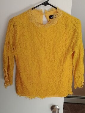 Ali & Kris Bright Yellow Lace Blouse with Scalloped Neck